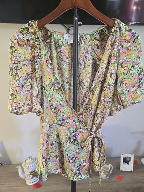 Topshop Pink Green Yellow Floral Top